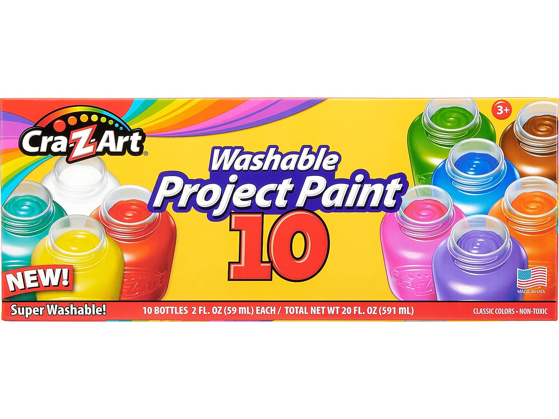 Cra-Z-Art Washable Project Paints, Assorted Colors, 2 Fl. Oz., 10/Pack (10601-4)