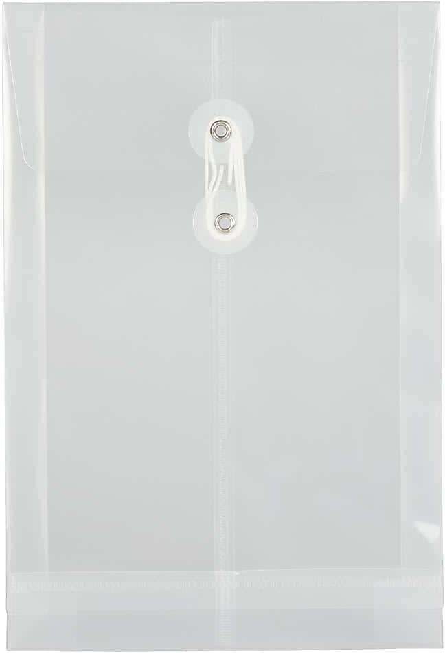 JAM Paper Premium Plastic Filing Envelope with Button & String Closure, Clear, 3/Pack (472B1CLX3)