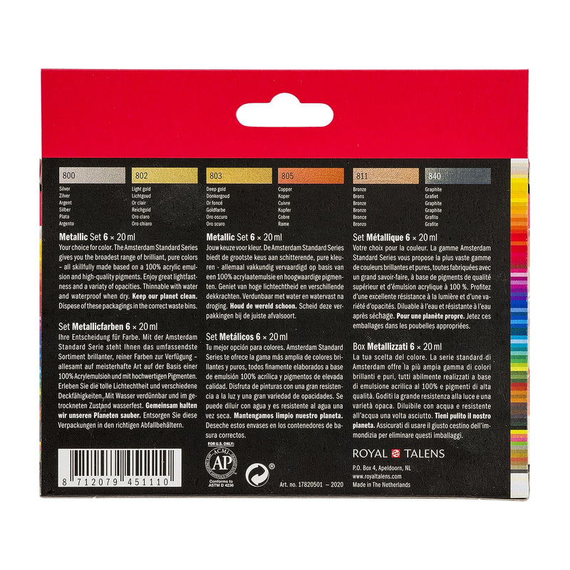 Amsterdam Metallic Acrylic Paint, Assorted Colors, 6/Pack (AMS17820501)
