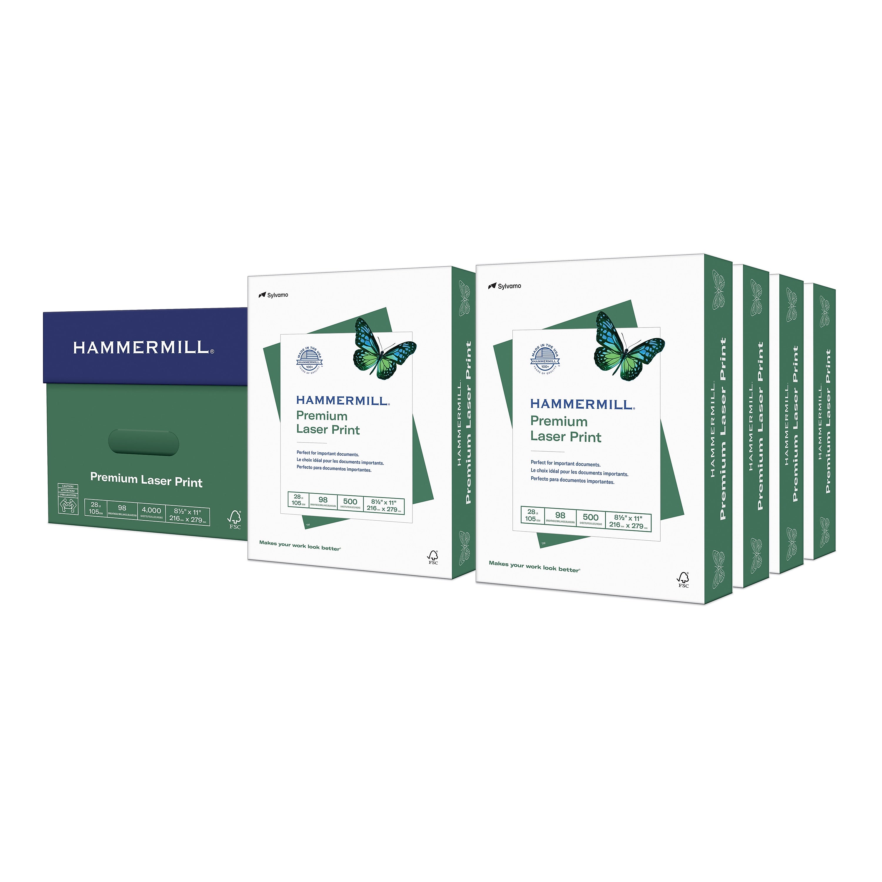 Hammermill Premium 8.5" x 11" Laser Paper, 28 lbs., 98 Brightness, 8 Reams/Carton (125534CT)