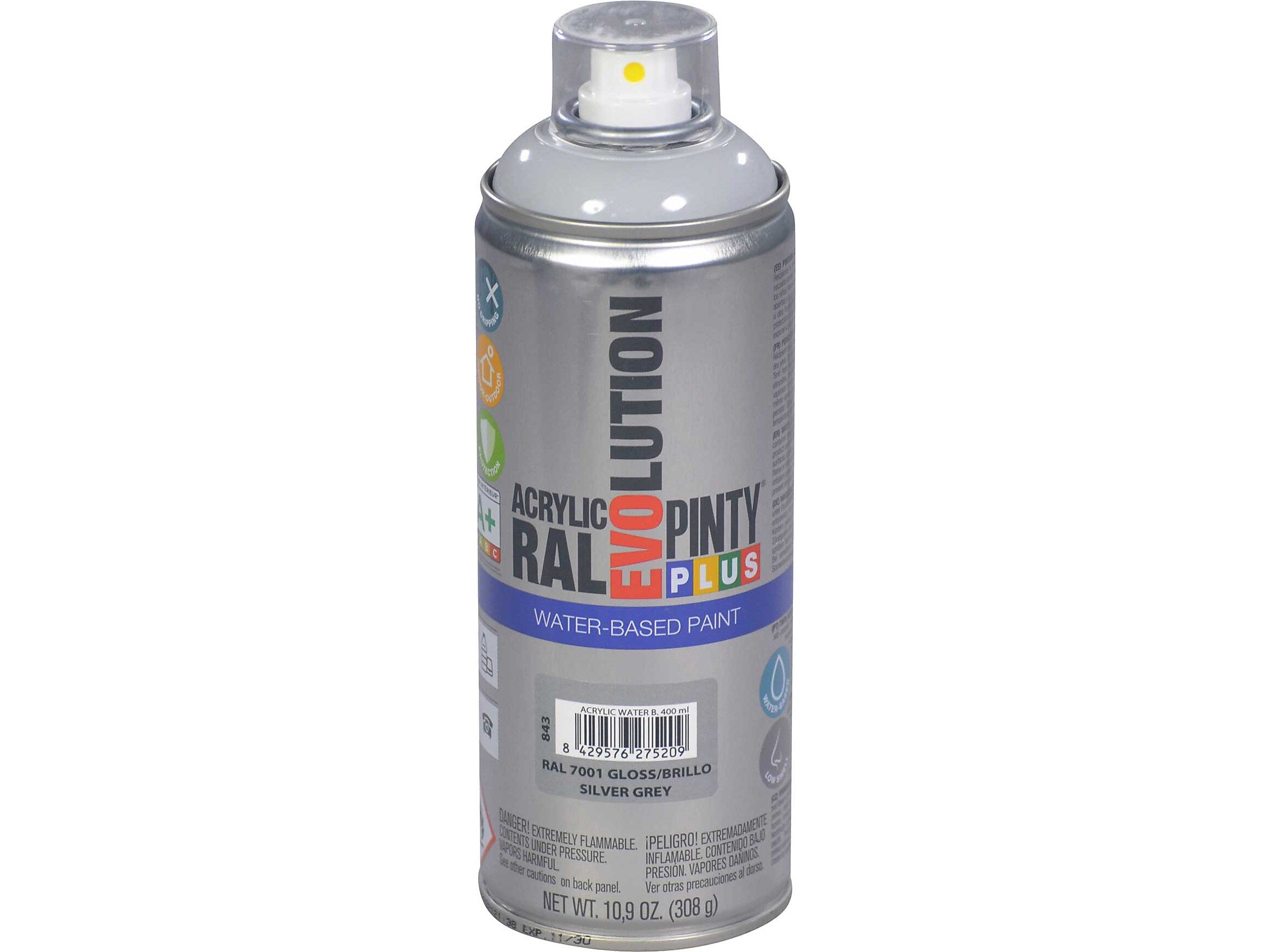Pintyplus Evolution Water-Based Spray Paint, Silver Gray, 10.9 oz., 6/Pack (NOV 843-CS)