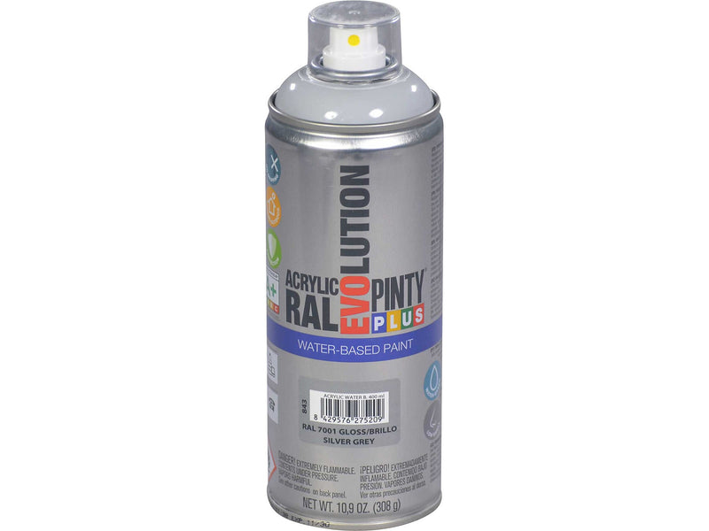 Pintyplus Evolution Water-Based Spray Paint, Silver Gray, 10.9 oz., 6/Pack (NOV 843-CS)