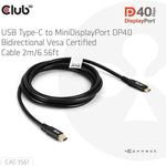 Club 3D 6.56' USB C to Mini DisplayPort Audio/Video Cable, Male to Male, Black (CAC-1561)