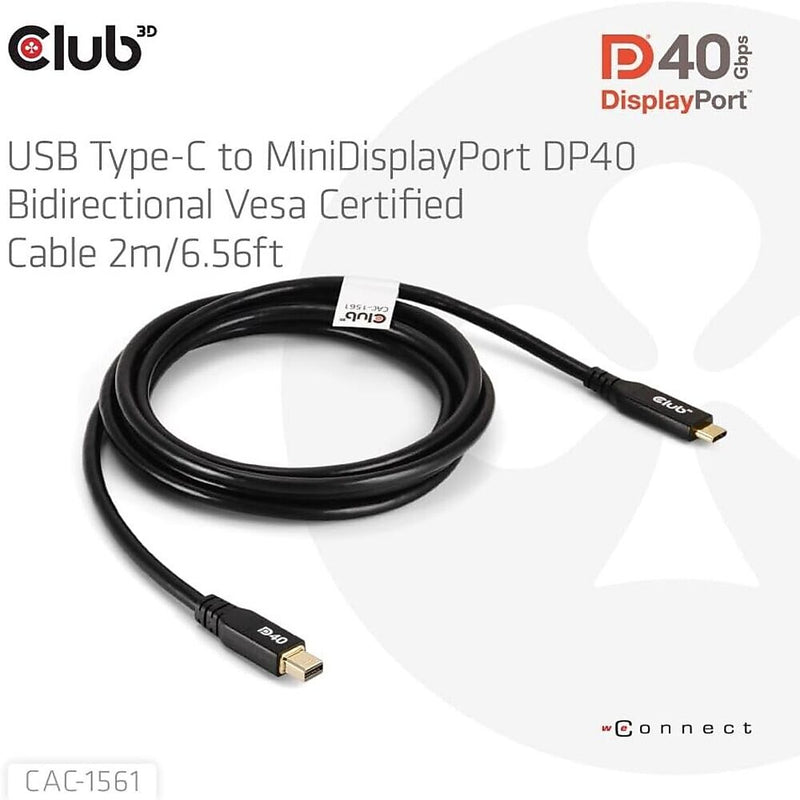 Club 3D 6.56' USB C to Mini DisplayPort Audio/Video Cable, Male to Male, Black (CAC-1561)