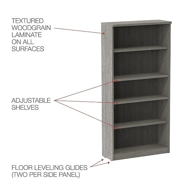Alera Valencia Series Bookcase, Four-Shelf, 31.75" x 14" x 64.75", Gray