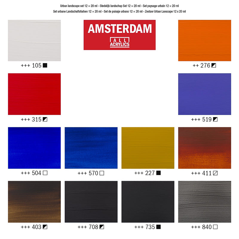 Amsterdam Urban Landscape Acrylic Paint, Assorted Colors, 12/Pack (AMS17820603)