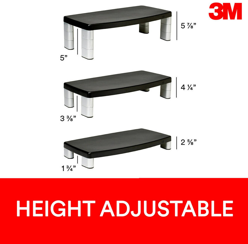 3M Adjustable Monitor Stand, Up to 40 lbs., Black (MS90B)