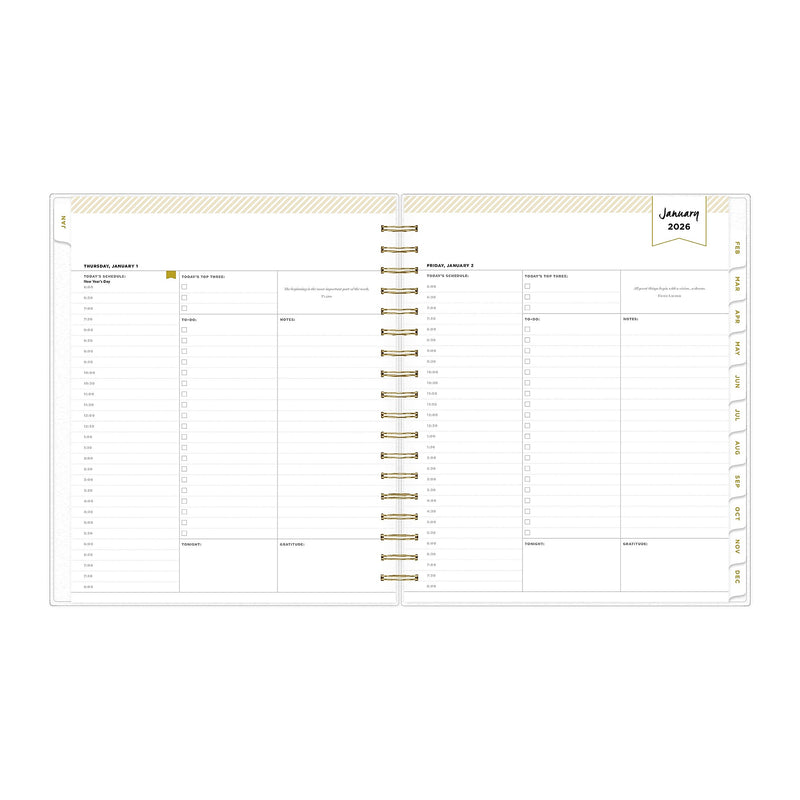 Planning Calendar DD Rugby Stripe Navy Frosted PP 8x10 RY26 Daily/Mthly Safety Wirebound -