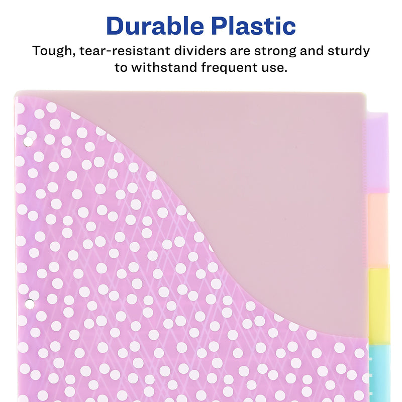 Avery Big Tab Insertable Plastic Dividers with Pocket, 5 Tabs, Multicolor Pastel (07714)