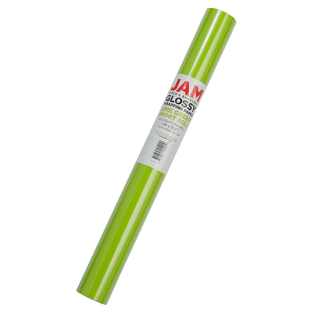 JAM Paper Gift Wrap, 26.3' x 2.5", Lime Green, 2/Pack (165S25263lig)