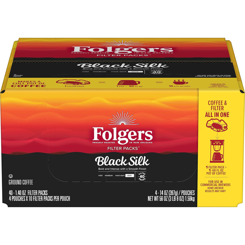 Folgers Black Silk Ground Coffee Filter Pack, Dark Roast, 1.4 oz., 40/Carton (SMU00016)