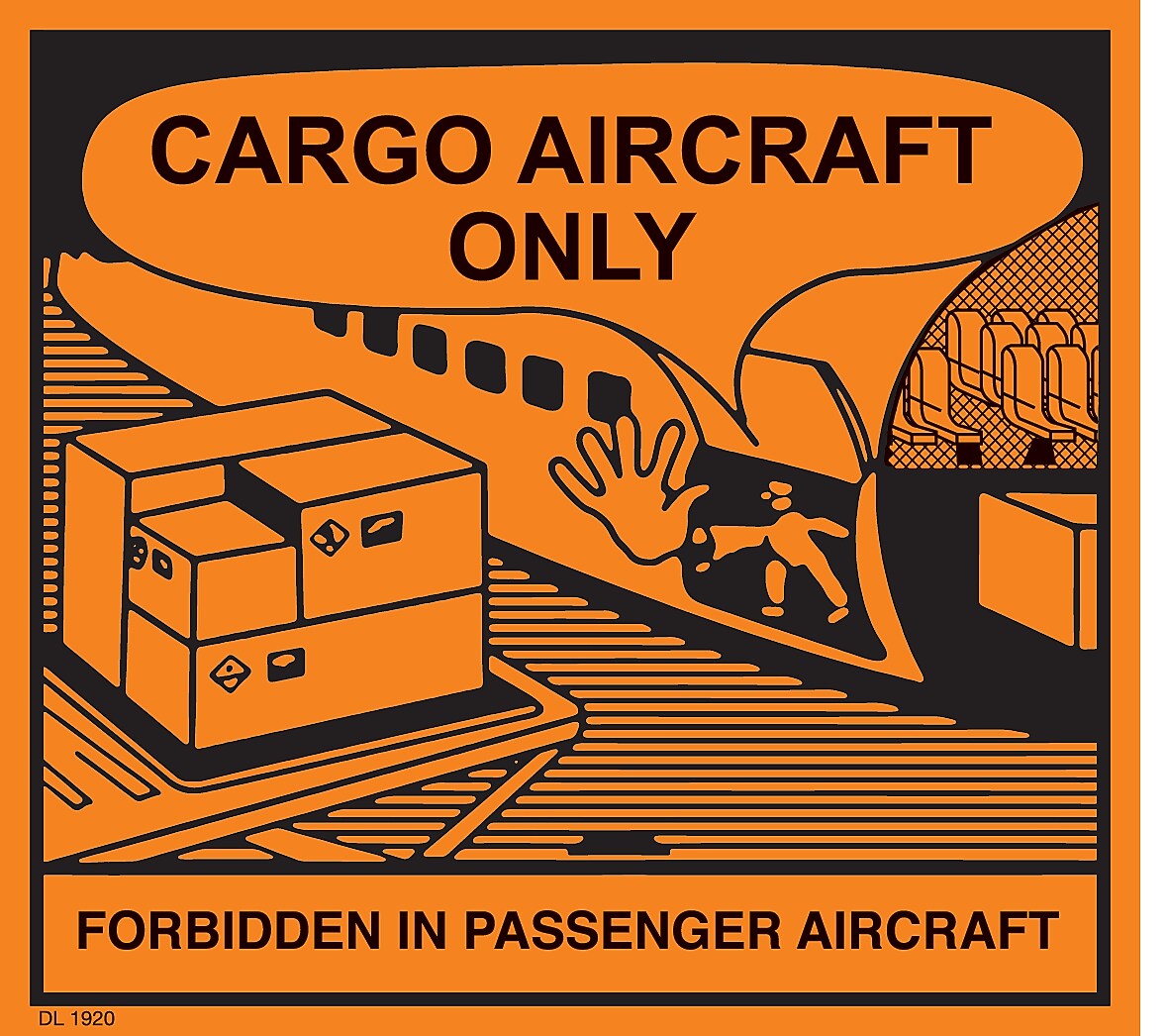 Decker Tape Products DL1920 "CARGO AIRCRAFT ONLY" Adhesive Label, 4 3/8" x 4 3/4", Orange/Black, 500 Labels/Roll (10000053)