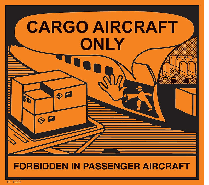 Decker Tape Products DL1920 "CARGO AIRCRAFT ONLY" Adhesive Label, 4 3/8" x 4 3/4", Orange/Black, 500 Labels/Roll (10000053)