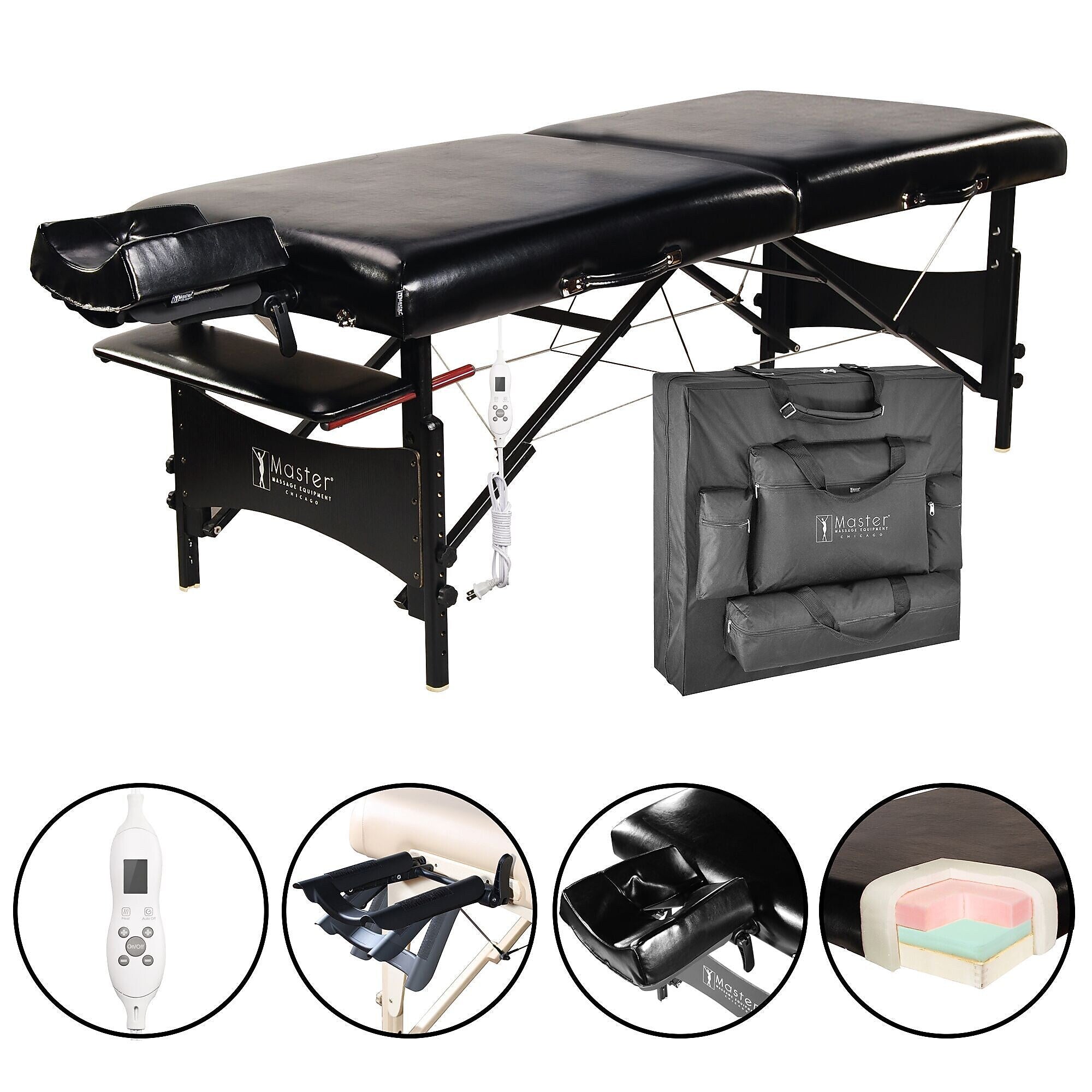 Master Massage 30” Galaxy Therma Top Portable Massage Table with Accessories (Black) (20244)