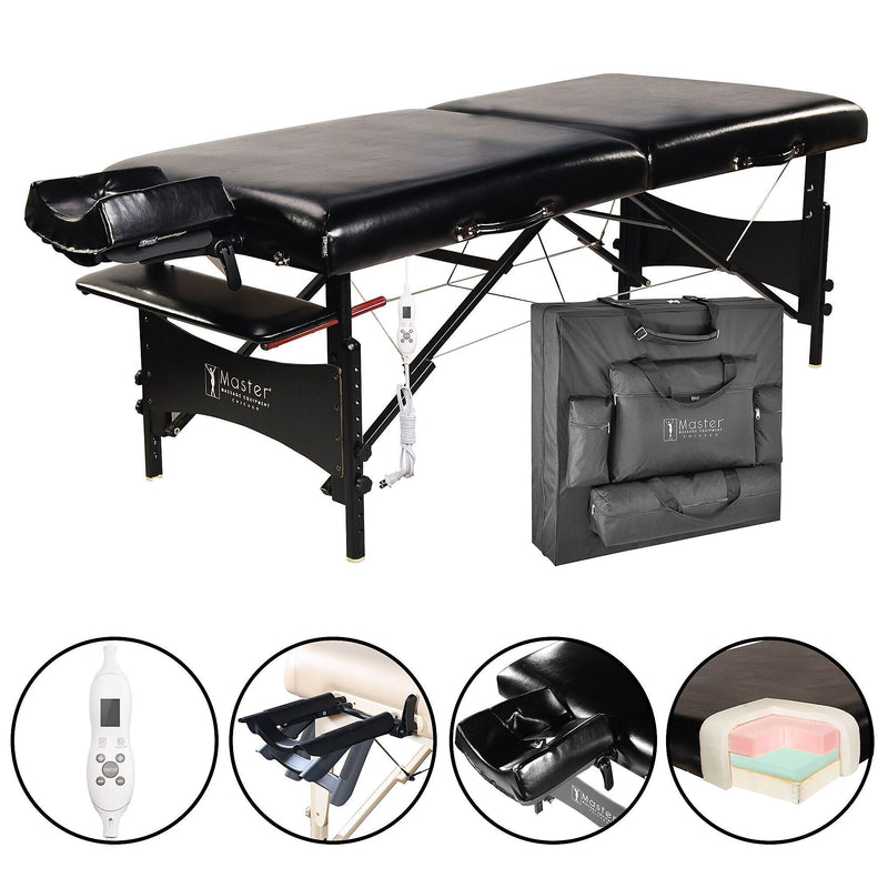 Master Massage 30” Galaxy Therma Top Portable Massage Table with Accessories (Black) (20244)