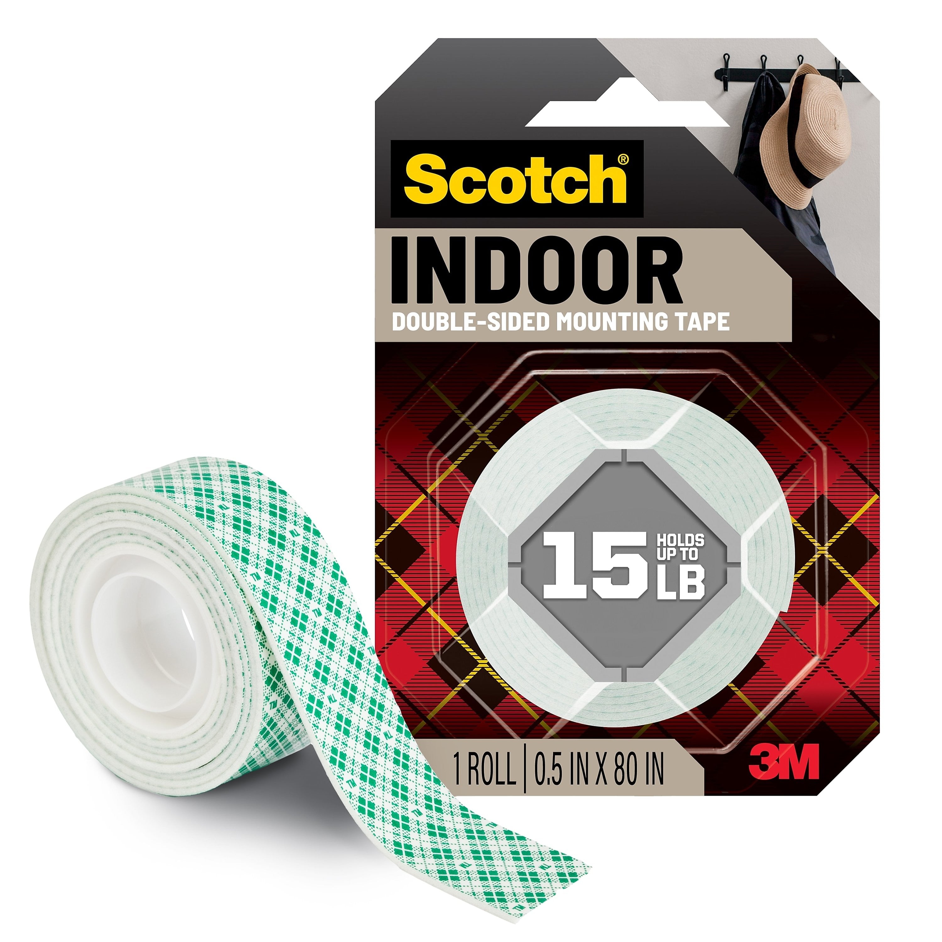 Scotch Double-Sided Indoor Mounting Tape, 0.5 in x 2.2 yds, White, 1 Roll/Pack (110S)