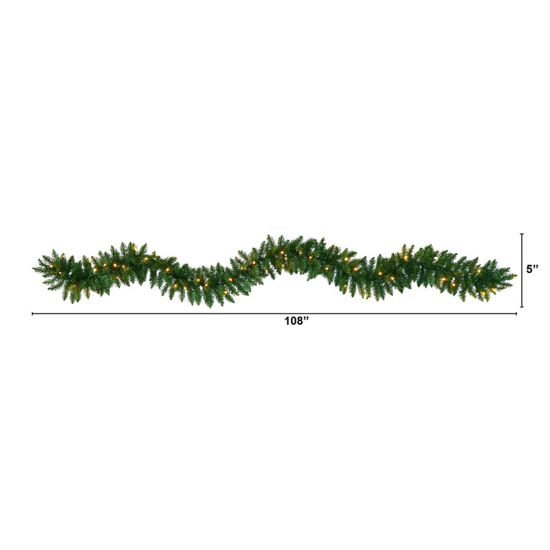 Nearly Natural 9-ft Christmas Pine Artificial Garland with 50 Warm White LEDs Lights (W1100)
