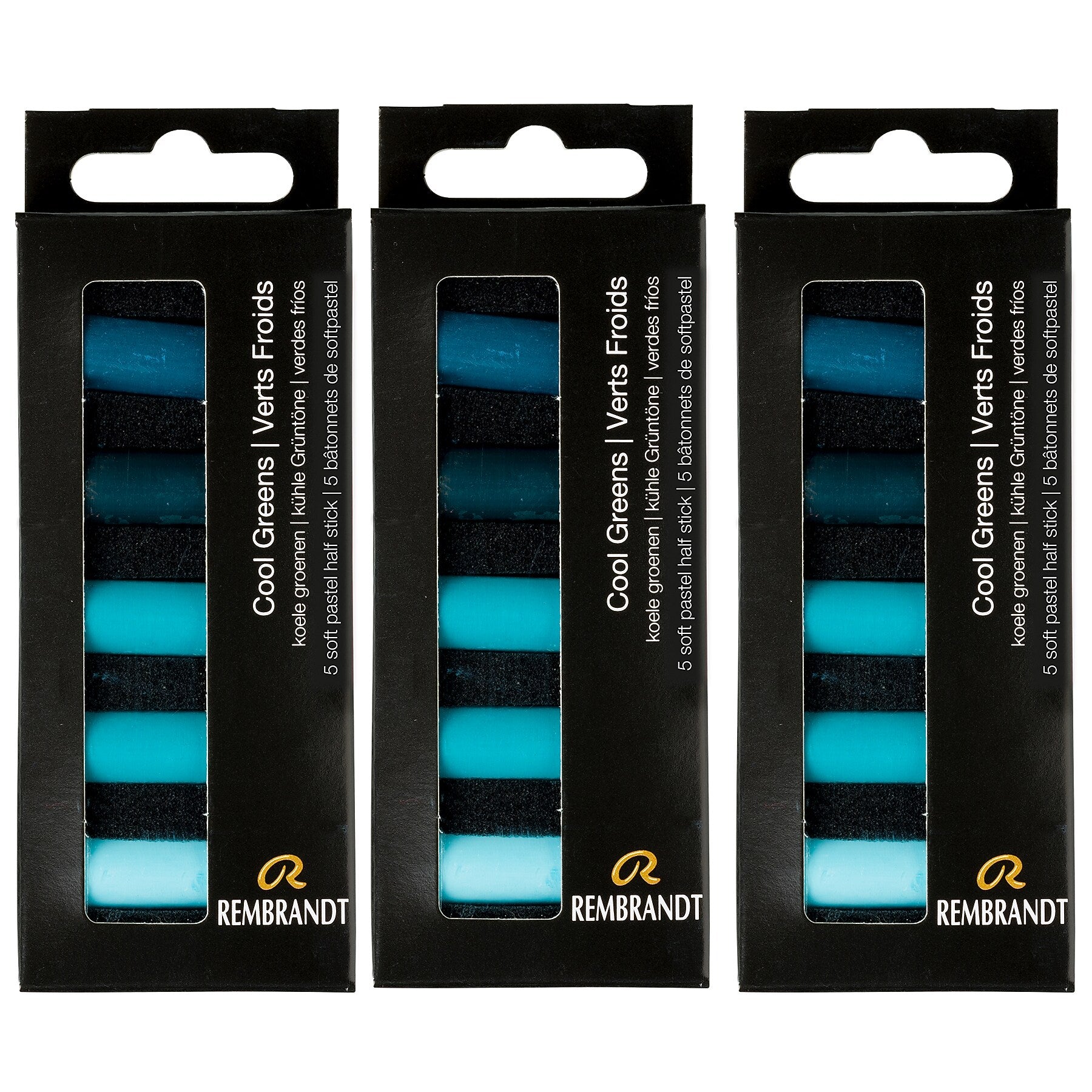 Rembrandt Soft Pastels Micro Sets, Cool Greens, 5/Set, 3 Sets/Bundle (RBX31820509-3)