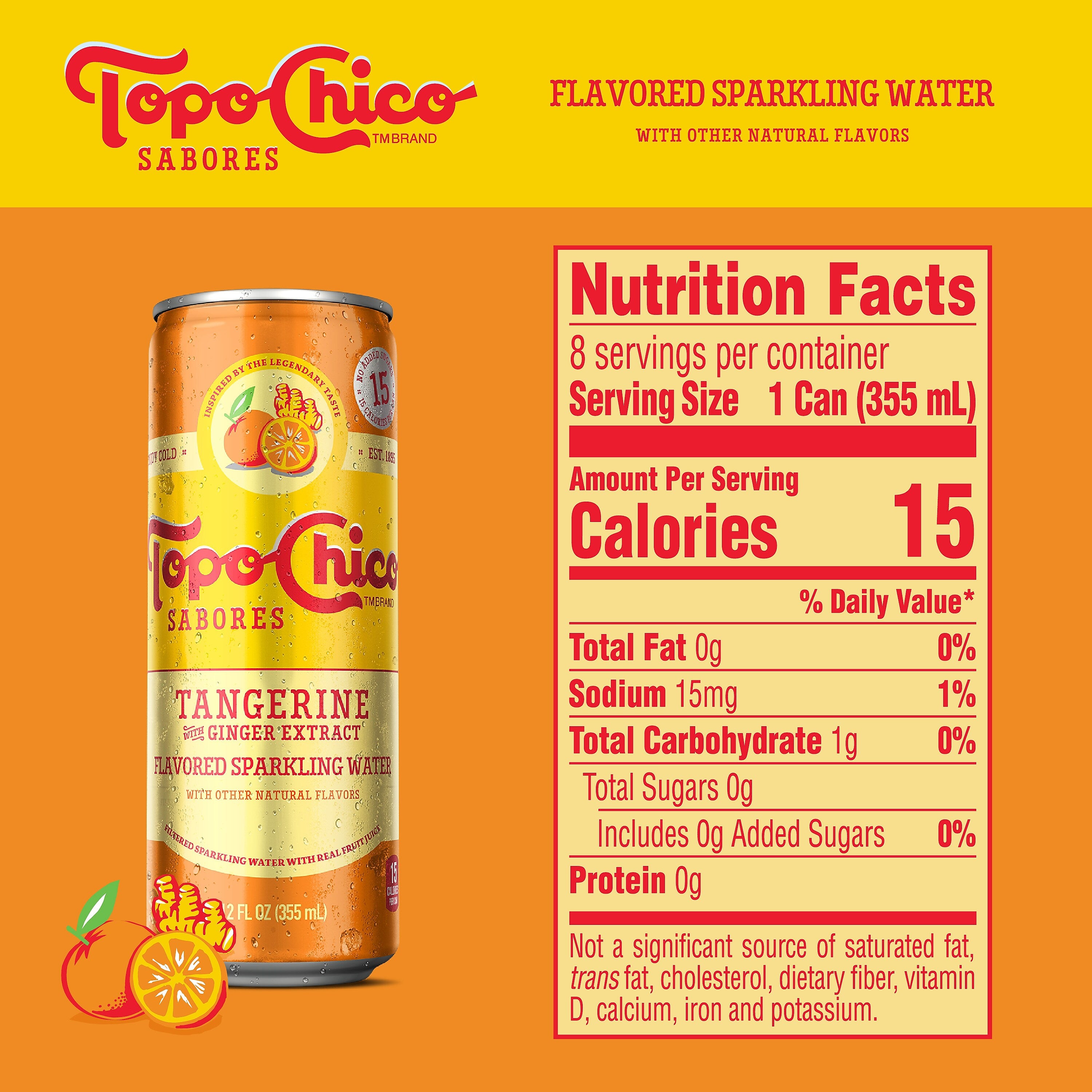 Topo Chico Sabores Tangerine Ginger Sparkling Water, 12 oz., 8 Cans/Pack (412571)