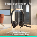 Logitech H570e Noise Canceling Stereo Computer Headset, USB-A, MS Certified (981-001428)