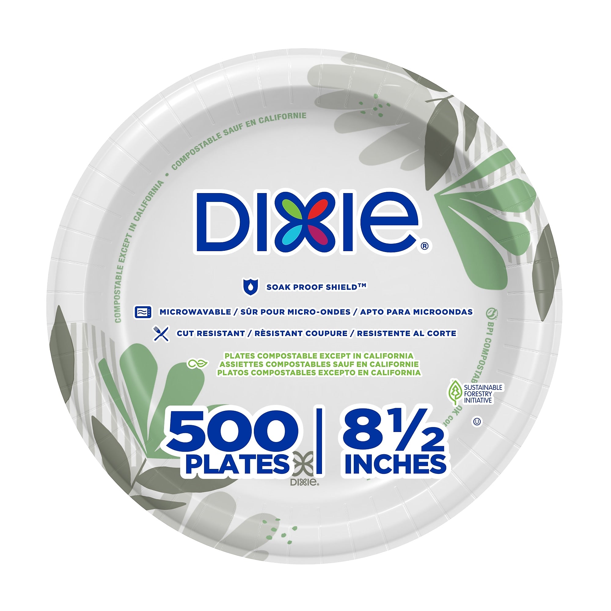Dixie Pathways 8.5” Paper Plates, Multicolored, 500/Carton (UX9WS)