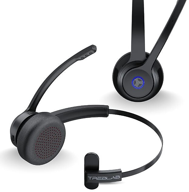 Treblab C7 Noise Canceling Bluetooth Stereo Computer Headset, Black