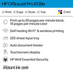 HP OfficeJet Pro 8139e Wireless Color All-In-One Printer, Print Scan Copy Fax, Best for Home Office, 1 Year FREE Ink (40Q51A)