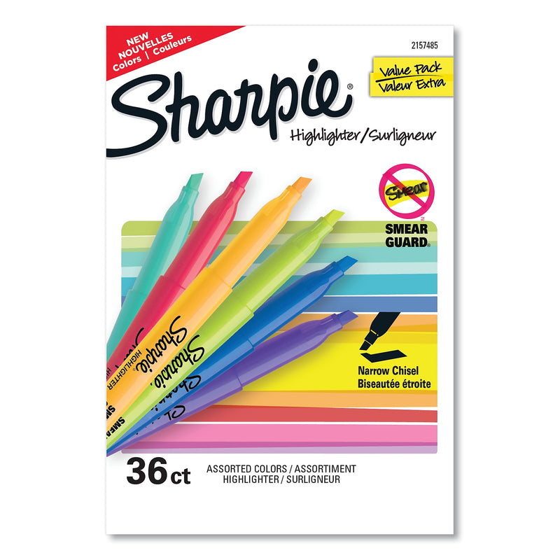 Sharpie Stick Highlighter, Chisel Tip, Assorted, 36/Pack (SAN2157485)