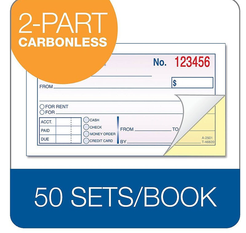 Adams 2-Part Carbonless Receipt Book, 5.38" x 2.75", White/Canary, 50 Sheets/Pad (DC2501)