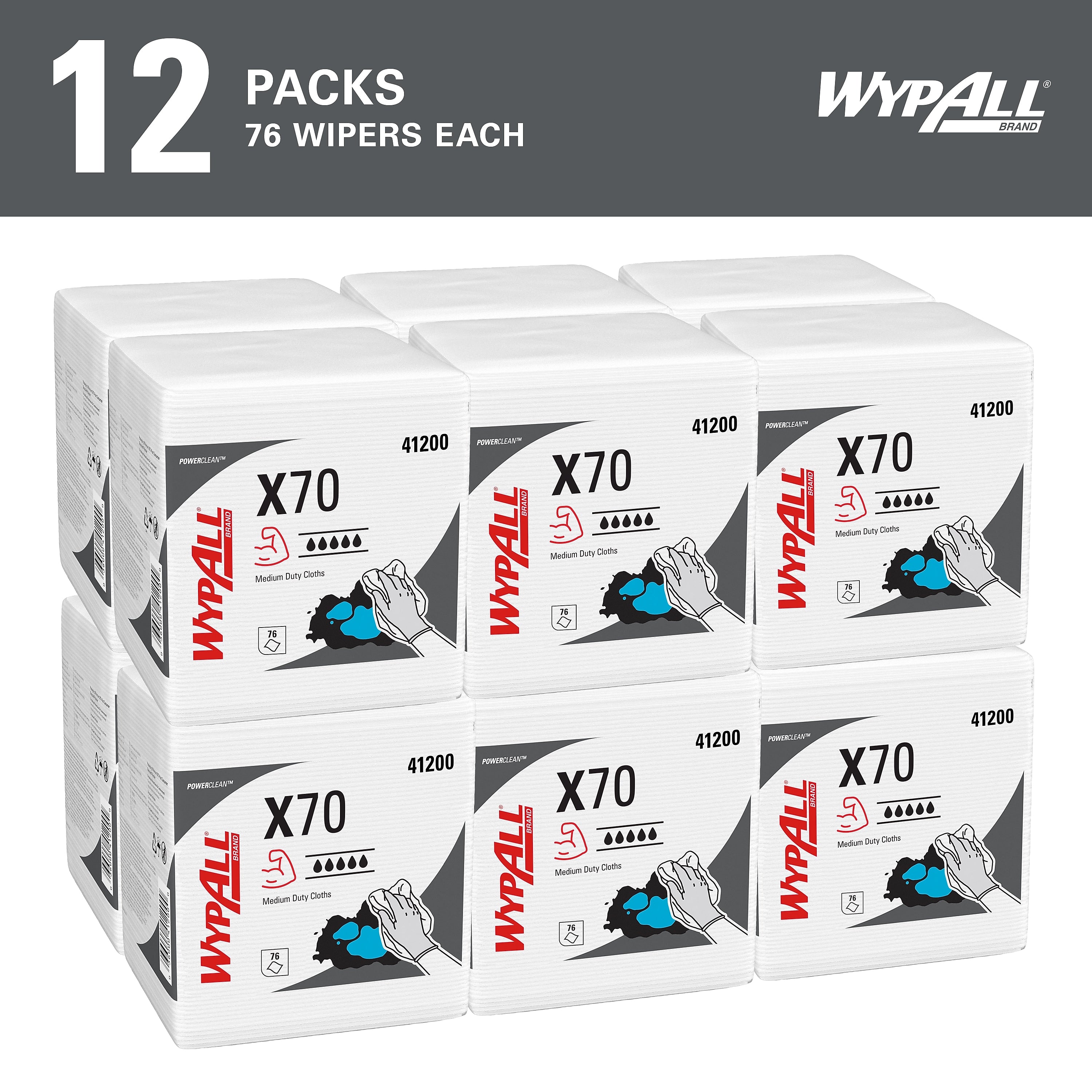 WypAll X70 Fabric Cleaning Towels, 12, White, 12/Carton (KCC41200)