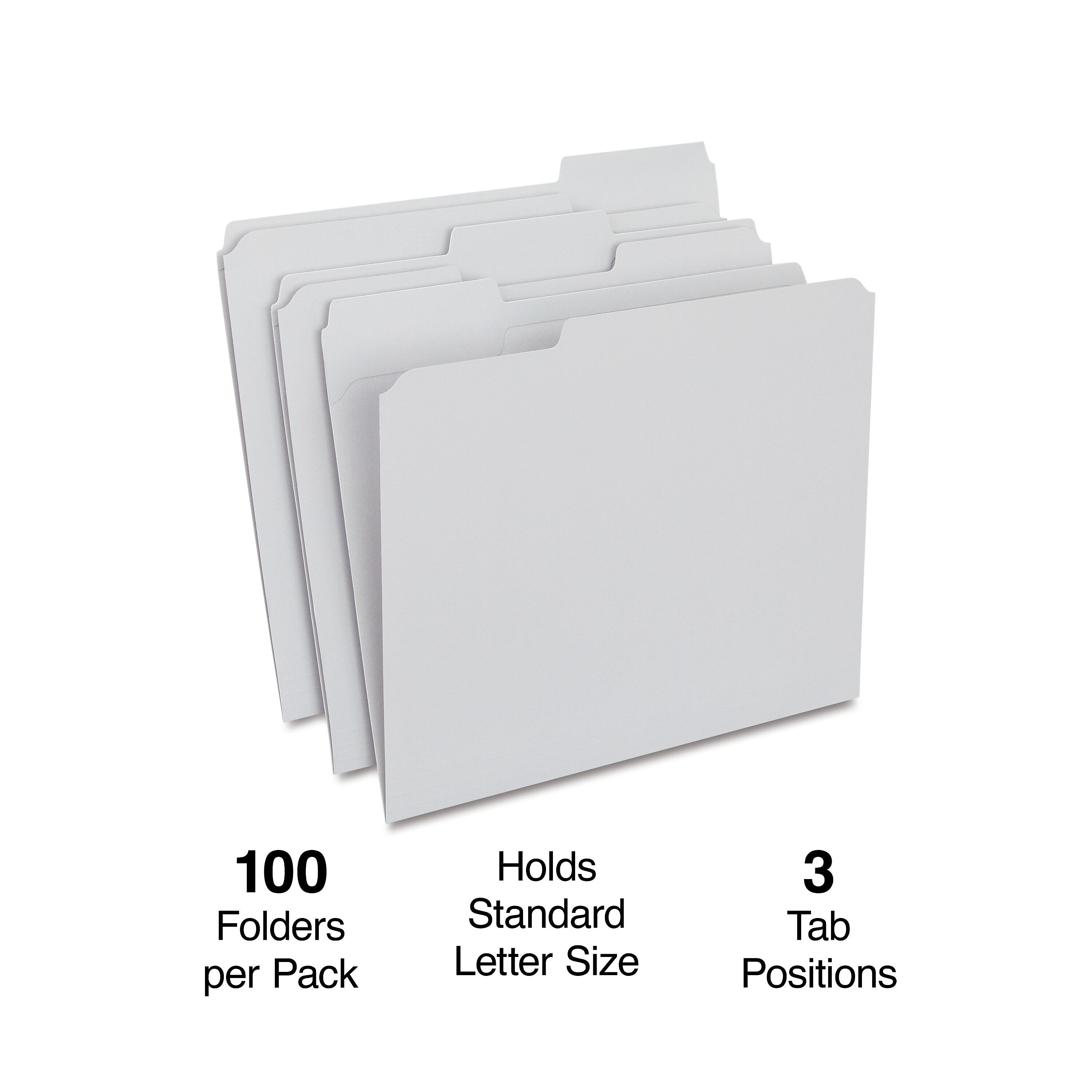 Staples Reinforced File Folders, 1/3-Cut Tab, Letter Size, Gray, 100/Box (ST508895-CC)