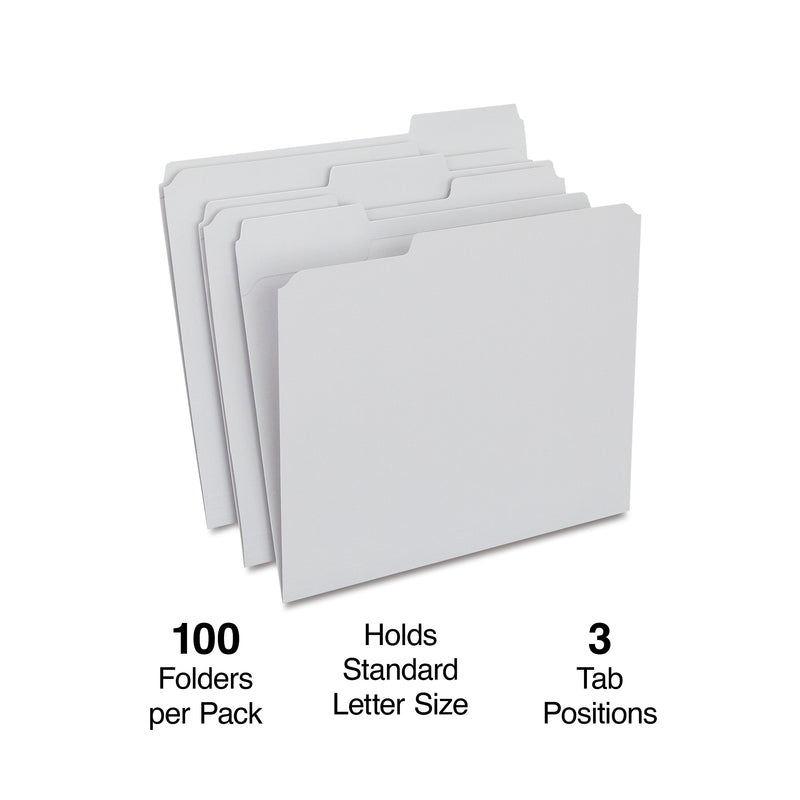 Staples Reinforced File Folders, 1/3-Cut Tab, Letter Size, Gray, 100/Box (ST508895-CC)