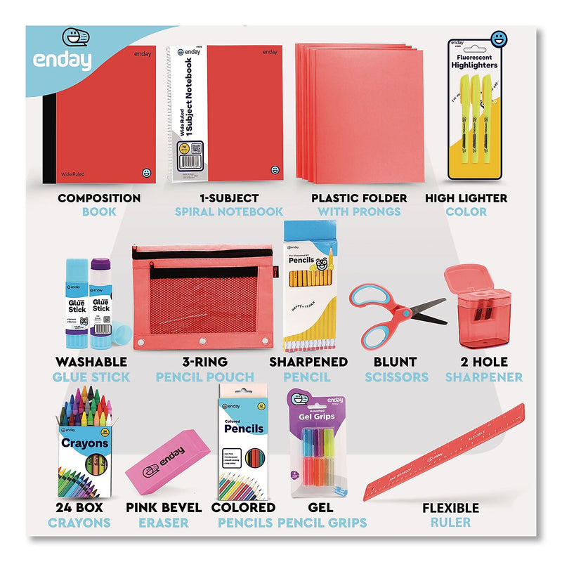 Enday Back to School Supplies Kit for Grades K-5, Red (1319)