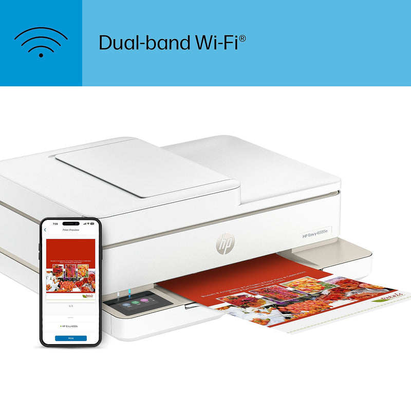 HP Envy 6555e Wireless Color All-In-One Inkjet Printer, Scan, Copy, Best for Home, 3 Months FREE Ink with HP+ (714N5A)