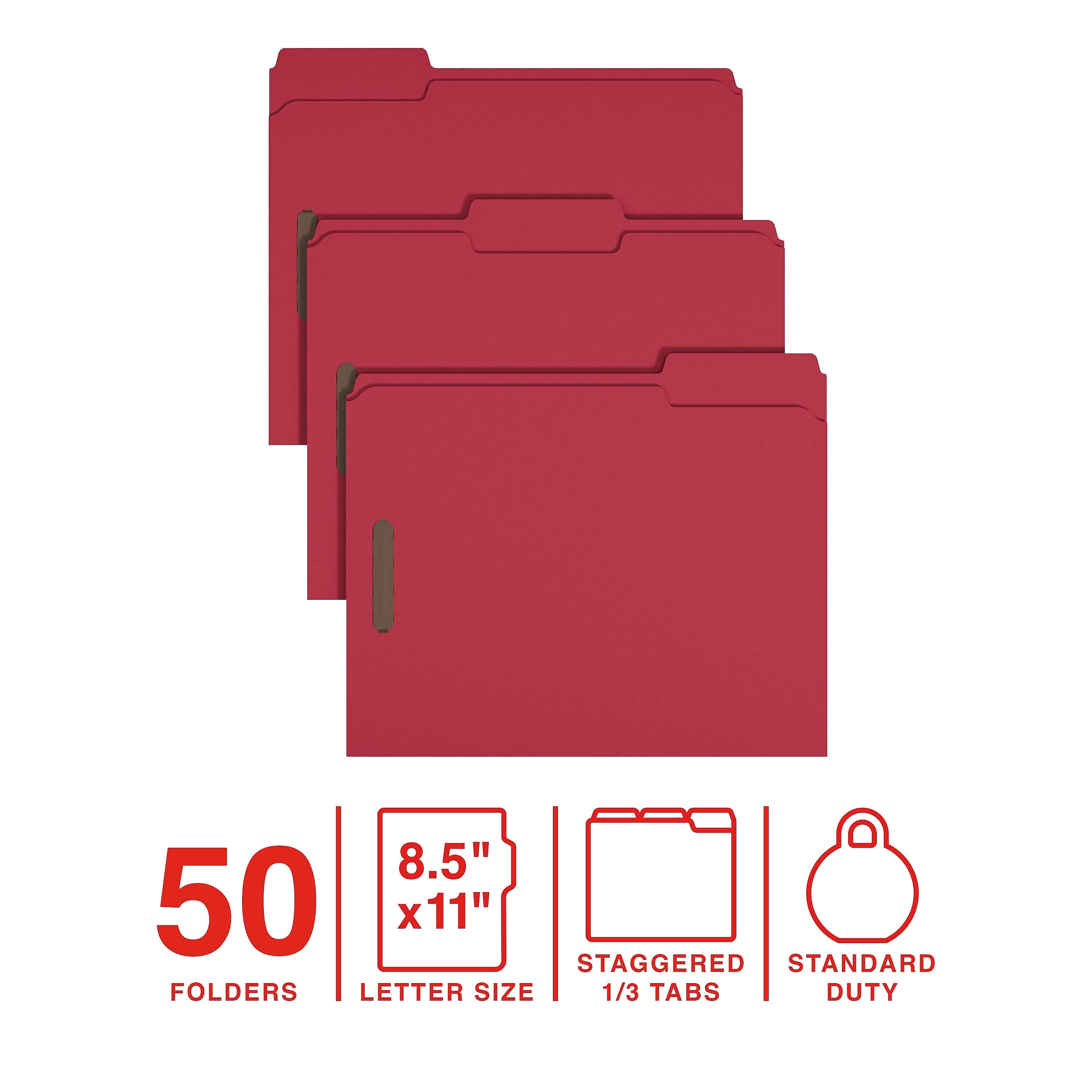 Staples Reinforced Classification Folder, 3/4" Expansion, Letter Size, Red, 50/Pack (ST62732)