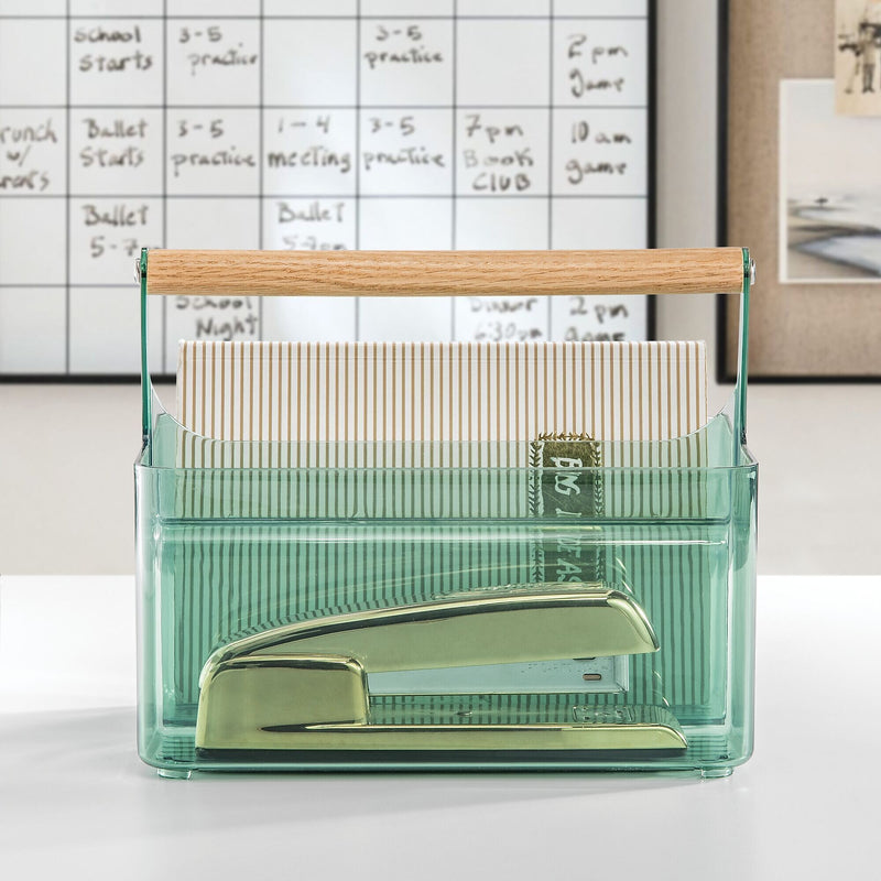 mDesign 2-Compartment Plastic Desk Organizer, Sage/Natural (26055)