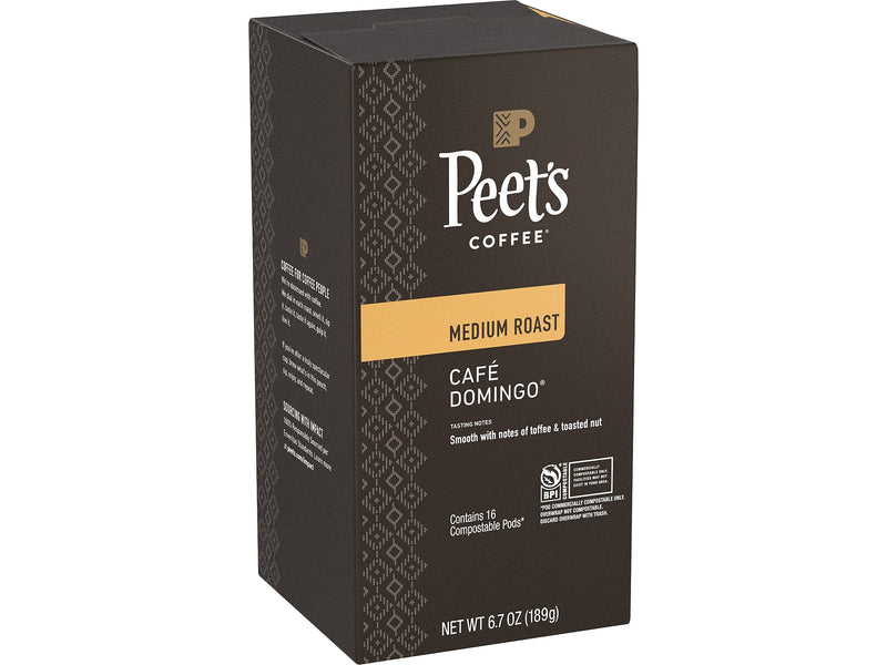Peet's Coffee Cafe Domingo Coffee Soft Pods, Medium Roast, 16/Box, 6 Boxes/Carton (1001063)