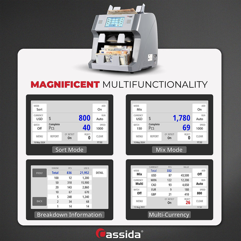 Cassida 9900R V2 2-Pocket Bill Counter, Gray