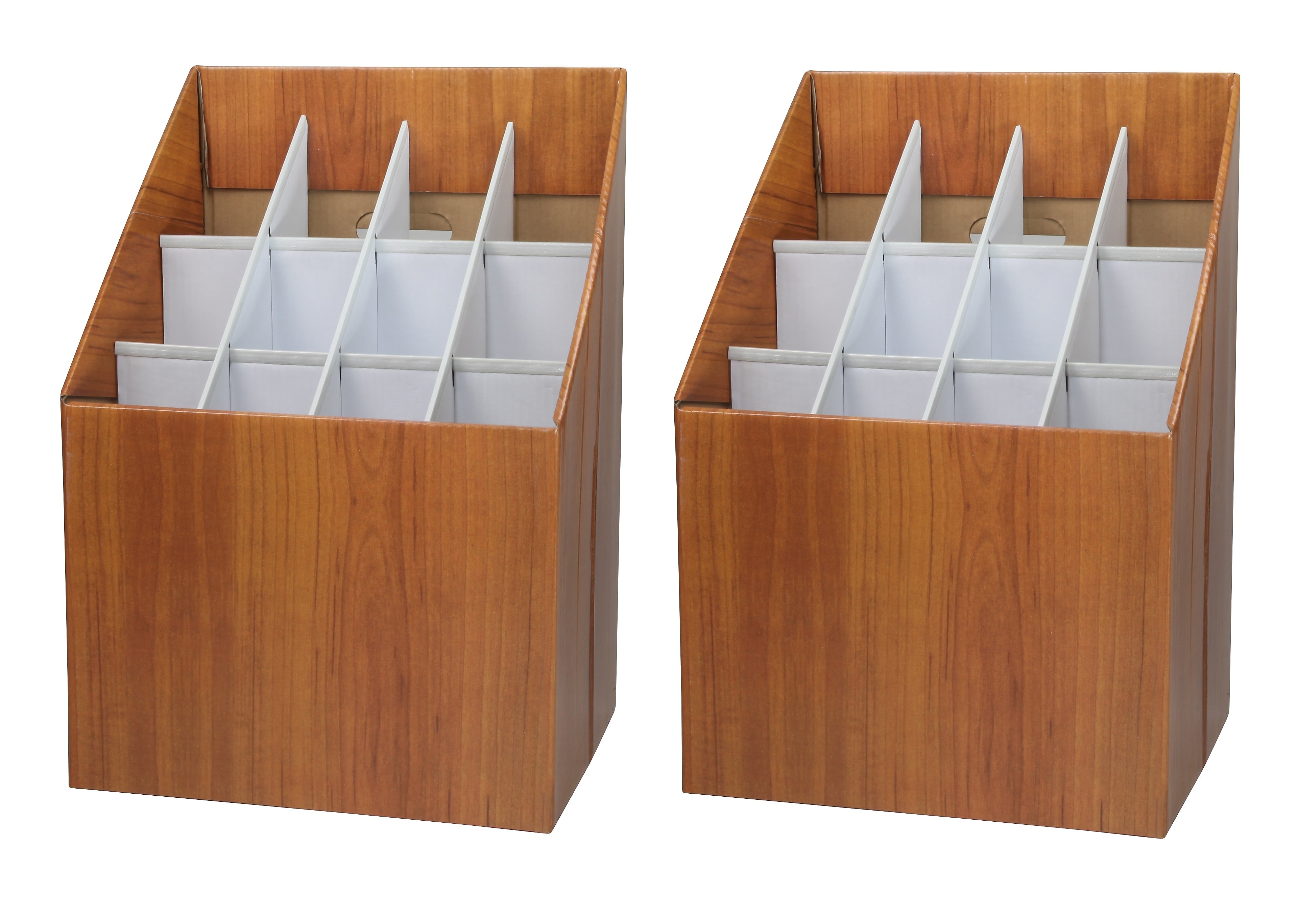 AdirOffice 12-Slot Roll File Box, 22" x 15" x 12", Walnut, 2/Pack (627-2PK)