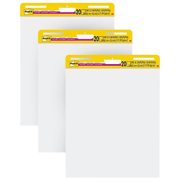 Post-it Super Sticky Wall Easel Pad, 25" x 30", 20 Sheets/Pad, 3 Pads/Pack (559 VAD20 3PK)
