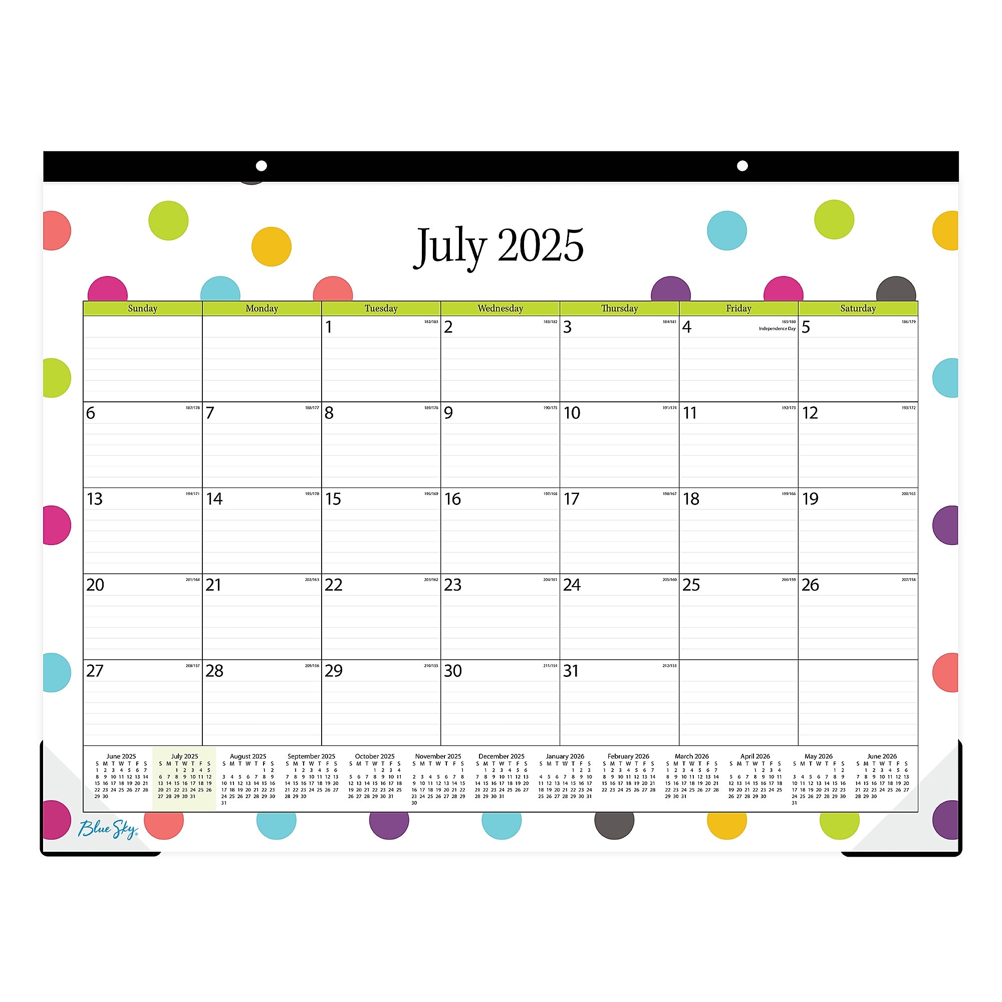 2025-2026 Blue Sky Teacher Dots 22" x 17" Academic Monthly Wall Calendar (105496-A26)