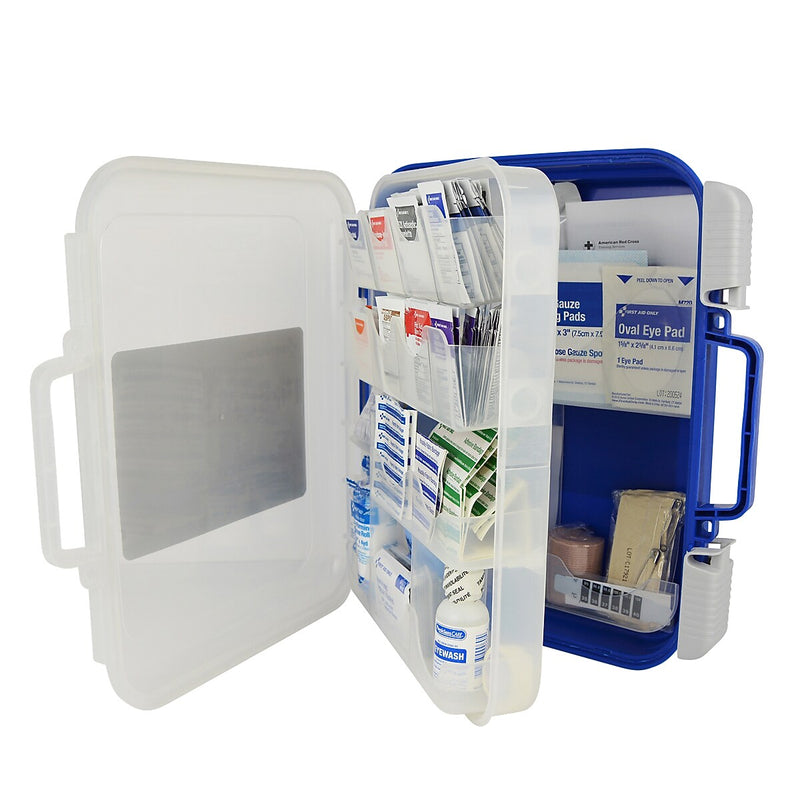 First Aid Only ReadyCare Plastic First Aid Kit with Medication, ANSI 2021 Class A, 50 People, 238 Pieces, Clear/Blue (90698)