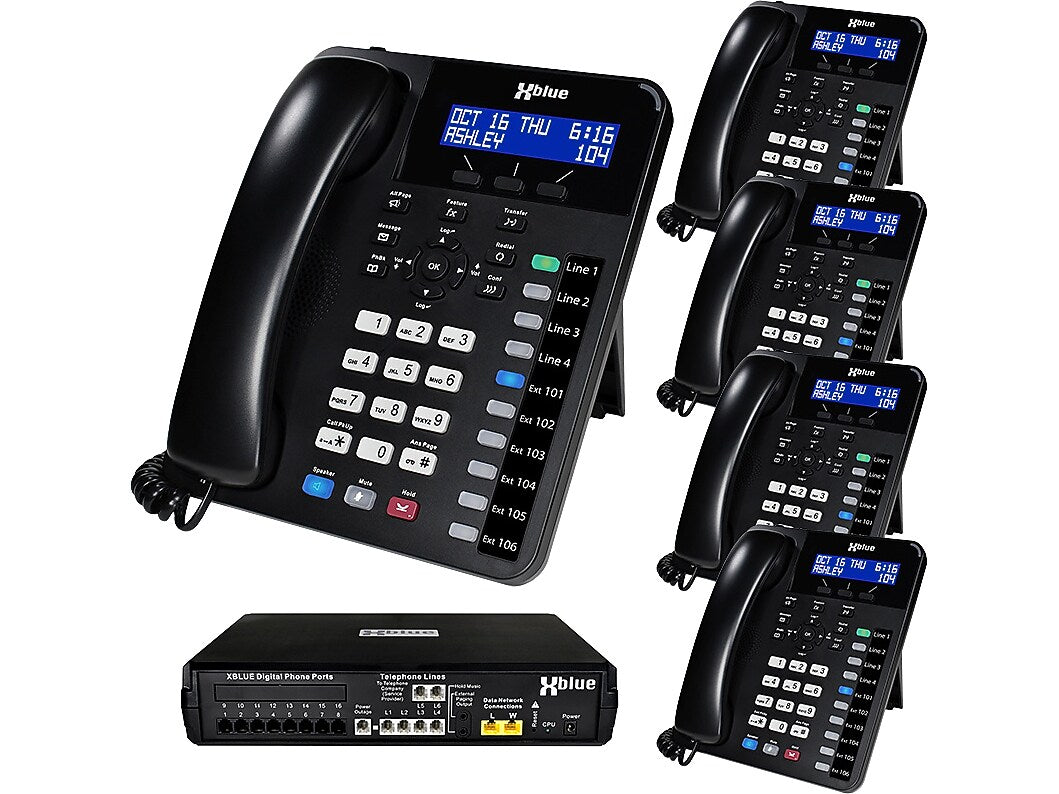 XBLUE X16 Plus 4-Line Phone with 4-Handsets & Digital Answering, Black (X16PLUS-XD104X5)