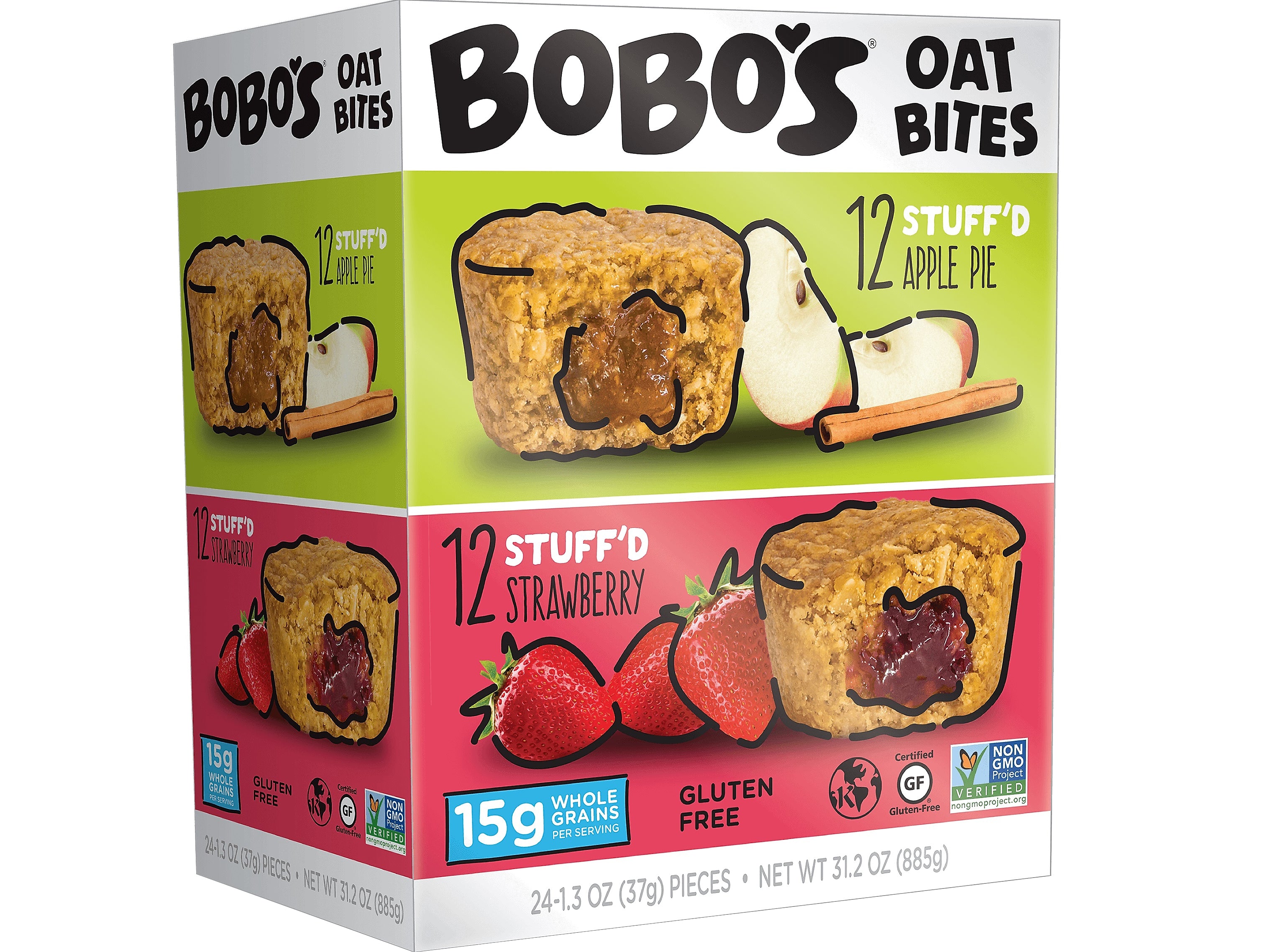 Bobo's Stuff'D Gluten-Free Oat Bites, Apple Pie/Strawberry, 1.3 Oz., 24/Carton (510)