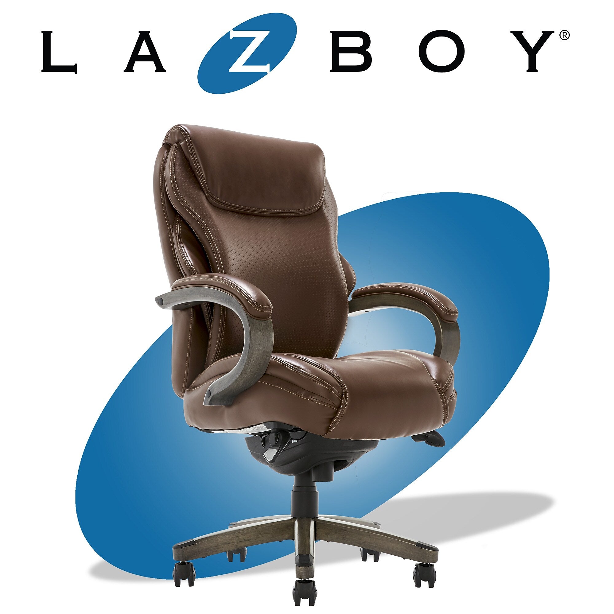 La-Z-Boy Hyland Ergonomic Bonded Leather Swivel Executive Chair, Brown/Gray Weathered Wood (CHR10044C)