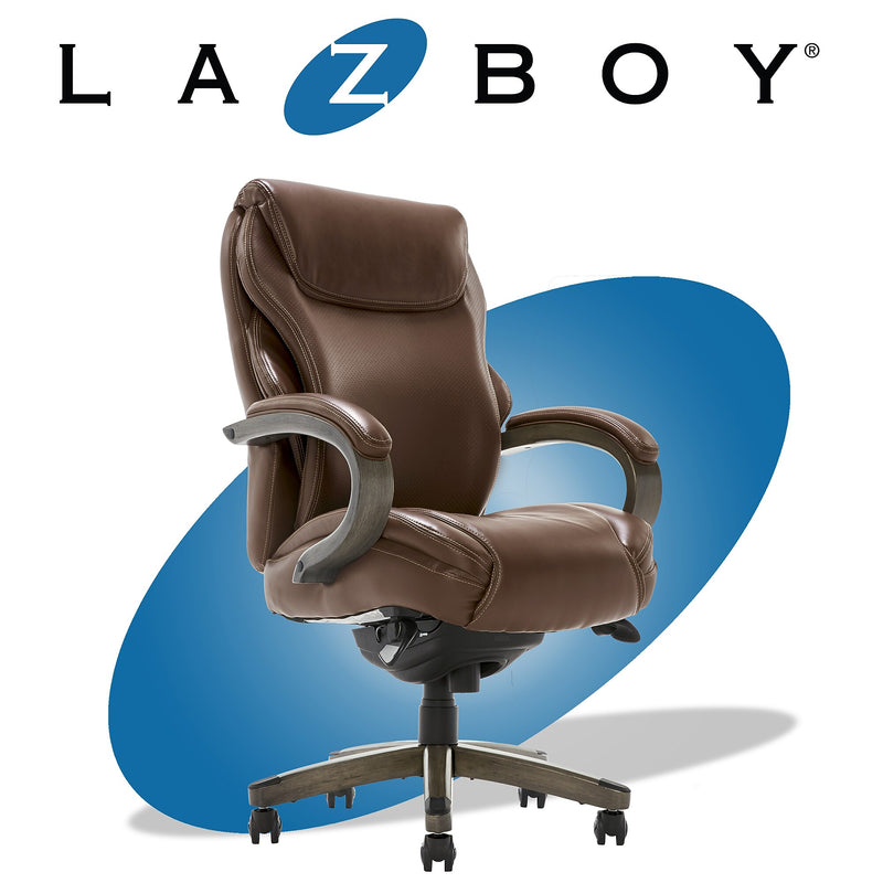 La-Z-Boy Hyland Ergonomic Bonded Leather Swivel Executive Chair, Brown/Gray Weathered Wood (CHR10044C)
