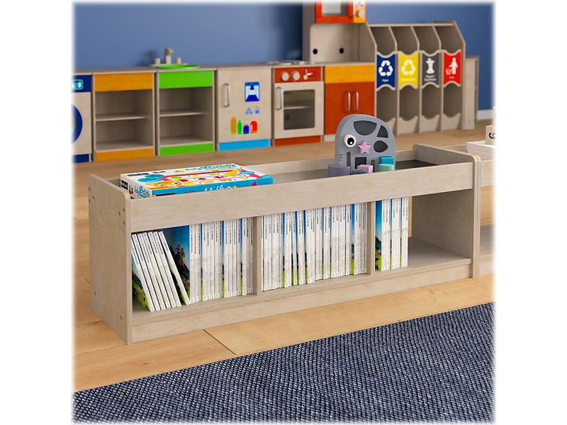 Flash Furniture Bright Beginnings 3-Section Open Storage with Mirrored Top, 16"H x 47.24"W x 13"D, Brown (MK-KE24596-GG)