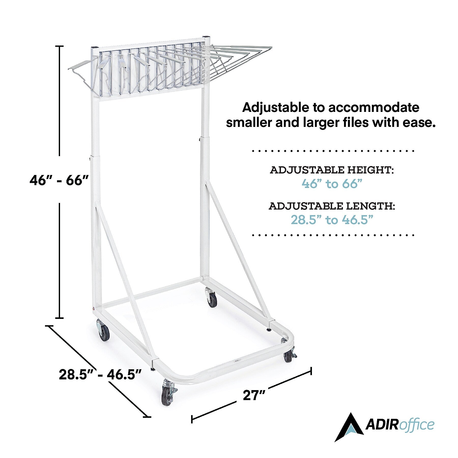 AdirOffice Metal Mobile File Cart with Lockable Wheels, White (613-WHI-KIT1)