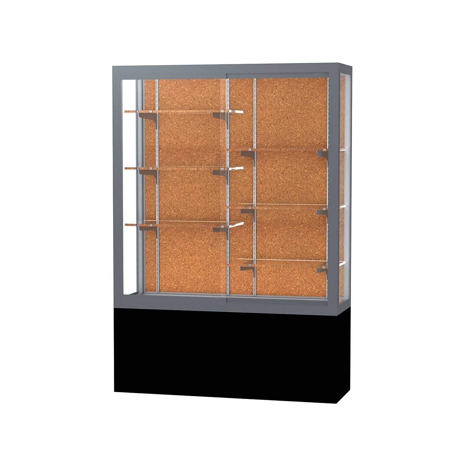 Ghent Challenger 48"W x 66"H x 16"D Floor Case, Cork Back, Satin Natural Fin, Black Laminate Base