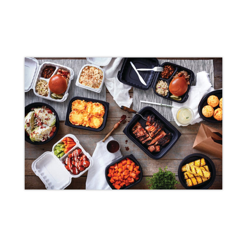 Pactiv Evergreen EarthChoice MealMaster Container with Lid, 48 oz, Black/Clear, Plastic, 150/Carton